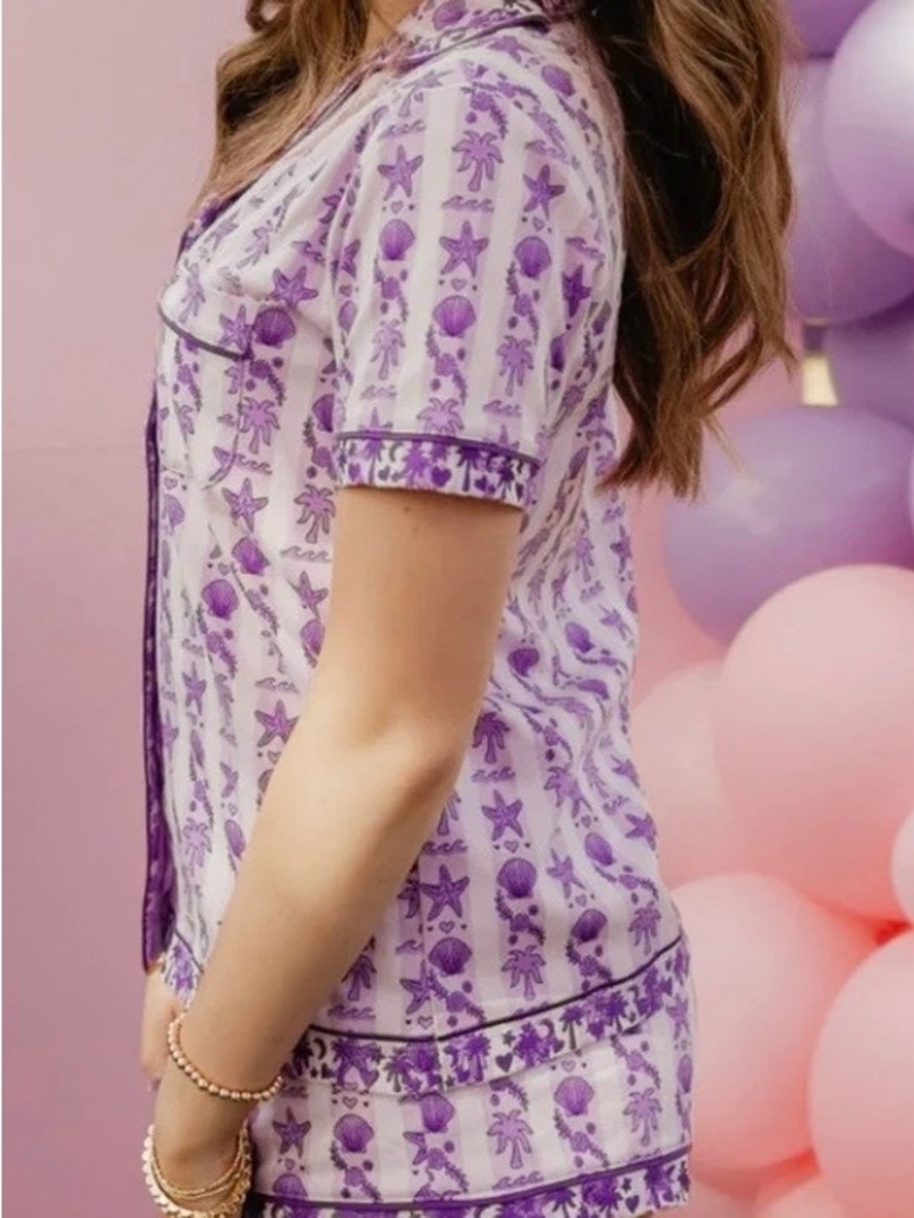 Pink Palm Puff Women's Purple Printed Short Pajama Set